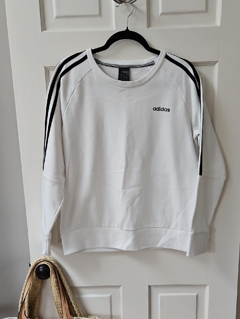 Adidas White Crewneck Sweatshirt with Black Stripe Detail